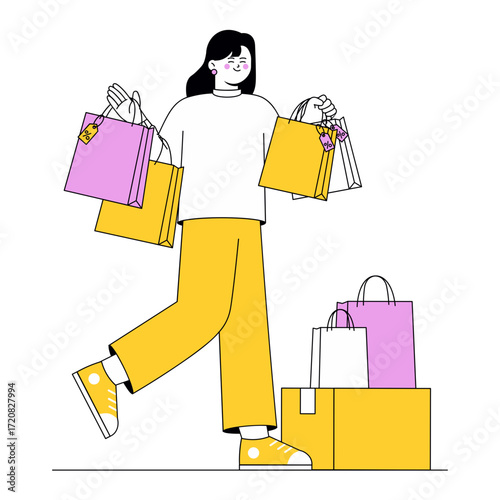 Woman Happy After Discounted Shopping Spree