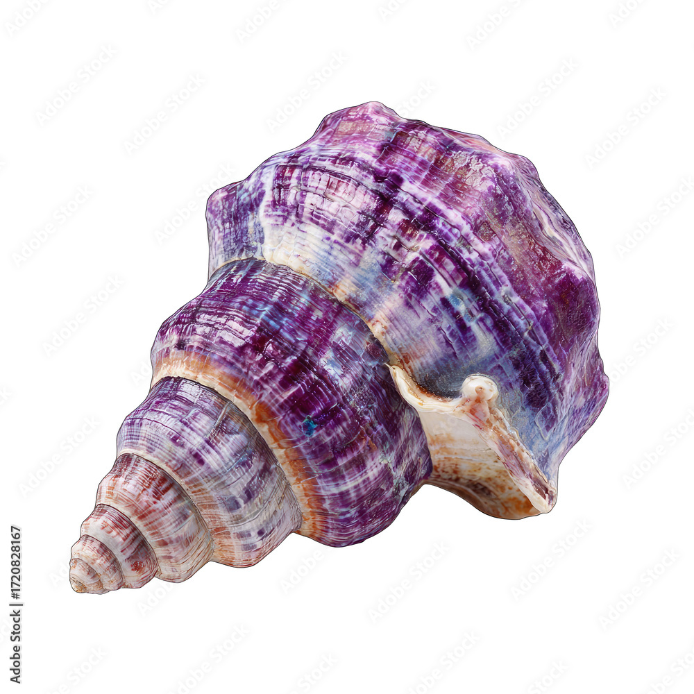 Fototapeta premium Close-up of a vibrant purple and white seashell, spiraled, intricate patterns