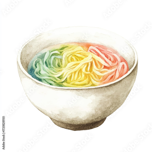 Colorful Rainbow Noodles in a White Bowl.