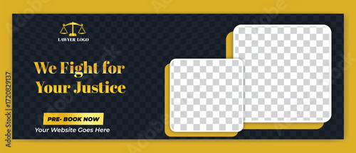 Justice and law firm Facebook cover and banner template design isolated on white background 