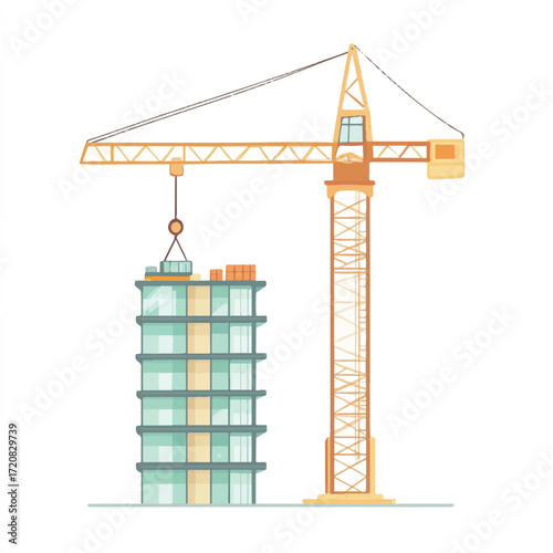 Construction Crane Building High Rise Apartment Complex.