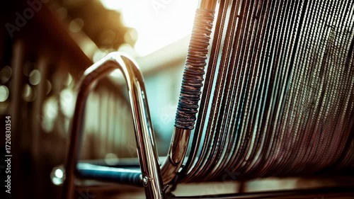 Focused medium shot of weatherproof aluminum lounge chair with smooth lines background blurred showcasing stylish and resilient garden seating option.