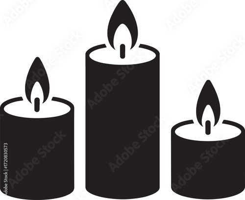 Three Candle Silhouettes Vector with Flames for Remembrance, Celebration and Spiritual Themes