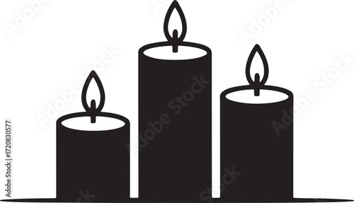 Three Lit Candle Silhouettes Vector for Remembrance, Celebration and Decoration
