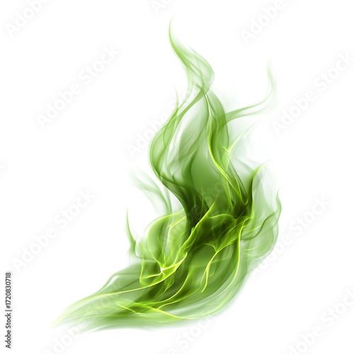 Green flame swirl isolated on transparent background