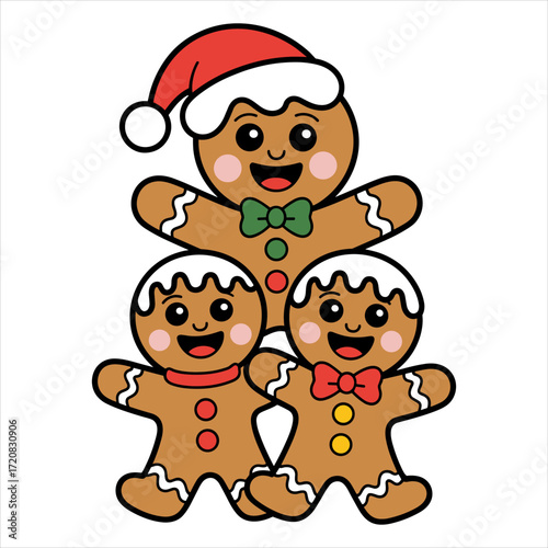 Christmas Gingerbread Cookies Family Holiday Illustration, Cute Gingerbread Men Cartoon Christmas Vector Clipart, Festive Holiday Gingerbread Family Winter Cartoon Vector