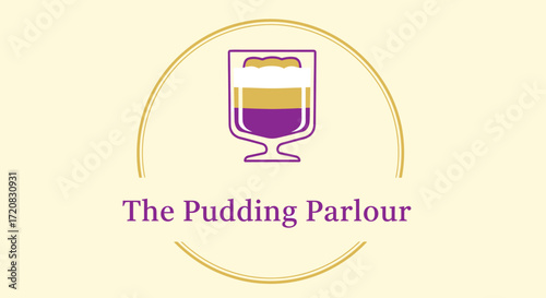 The Pudding Parlour logo features a layered dessert in a glass, with a gold circle and text.