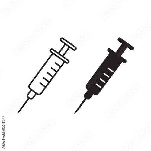 Syringe Injection Icon in Outline and Solid Medical Design