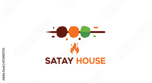Satay House logo with colorful skewers and a flame.