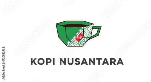 Logo of Kopi Nusantara, a coffee brand, featuring a green cup with coffee and a tea bag.