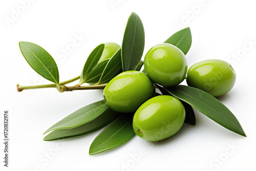 Wallpaper Mural Green olives fresh olive fruit closeup macro natural Mediterranean white background Torontodigital.ca