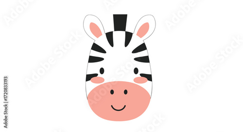 This is a cute cartoon drawing of a zebra's face with a happy expression.