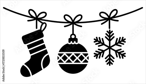 Christmas Ornaments Clipart Hanging Stocking Snowflake Vector Illustration, Holiday Decorations Christmas Stocking Ornament Snowflake Vector Art.