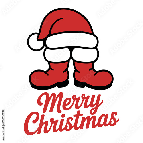 Santa Boots Merry Christmas Illustration Vector, Holiday Christmas Santa Boots Clipart Design, Festive Christmas Santa Legs Winter Vector.