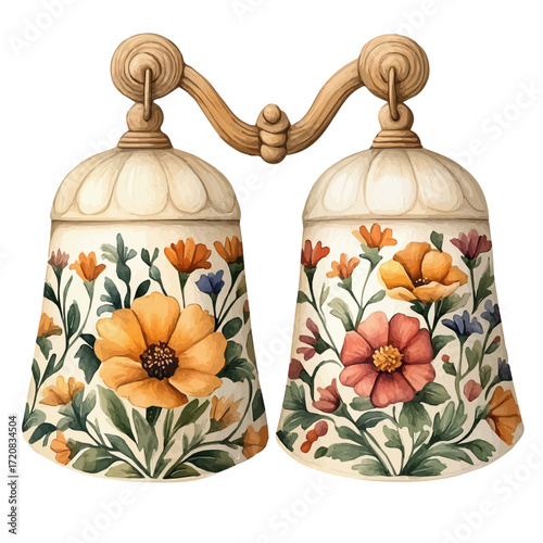 Slovenian Festive Bells, watercolor painting vector, isolated on a white background.