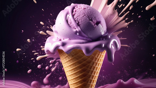 Sweet ice cream colorful cone splash template food banner