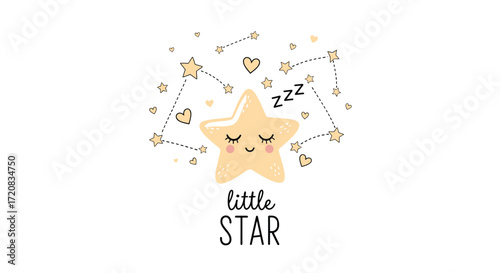 A cute sleepy little star with its twinkling friends in the night sky.