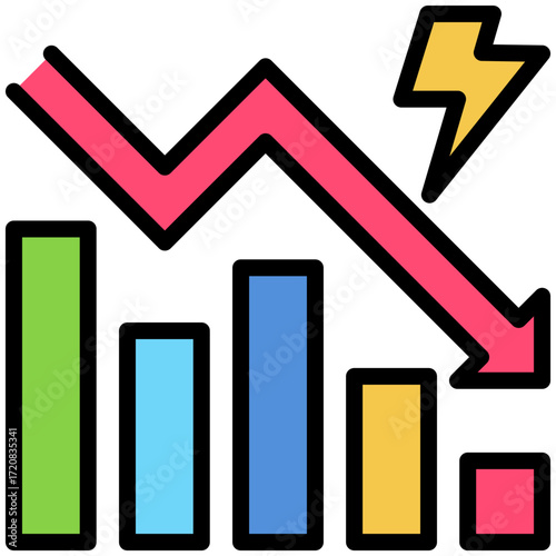 Decrease icon for economy macro, business, website, application, printing, document, poster design, etc