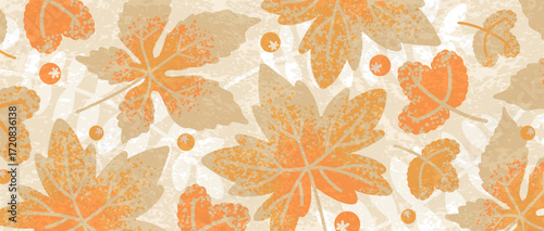 Autumn season pattern with abstract leaves. Fall art vector background
