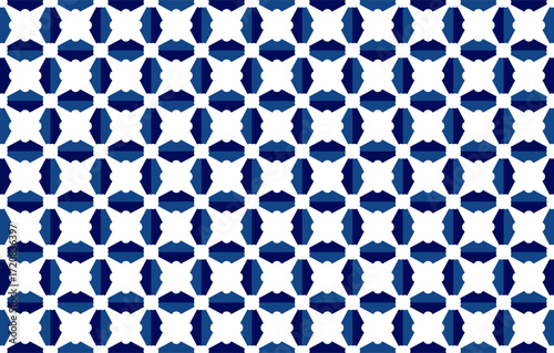 A seamless geometric pattern with batik shapes in a regular grid creates a modern abstract background.