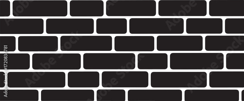Illustration of seamless black brick wall pattern with white grout