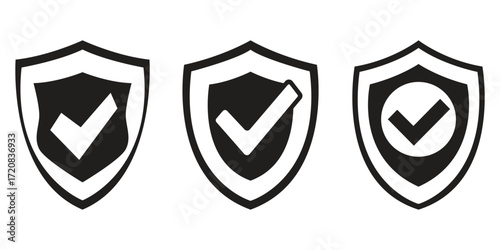 Secure shield icon with check mark symbol vector silhouette collection