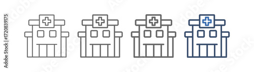 
outline icon set hospital with building design and plus sign