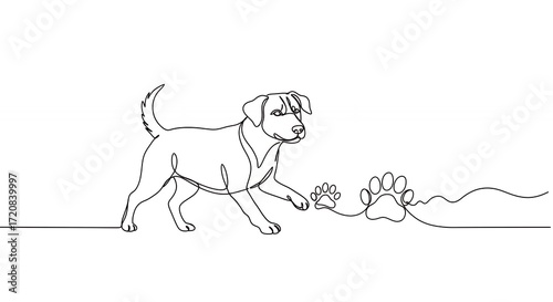 Dog walking one line drawing