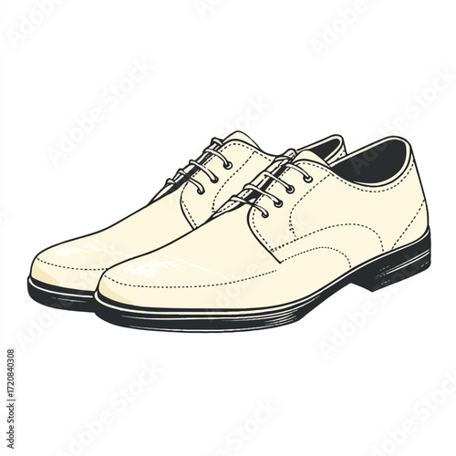 Classic Mens White Leather Oxford Shoes with Black Soles
