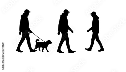 Man walking with dog silhouette vector isolated on white background
