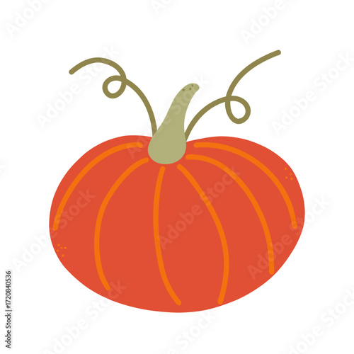 Orange Pumpkin illustration. Thanksgiving nutritious healthy food. Autumn harvest festival. Vegetable isolated vector item on white background. November autumnal color flat spot illustration