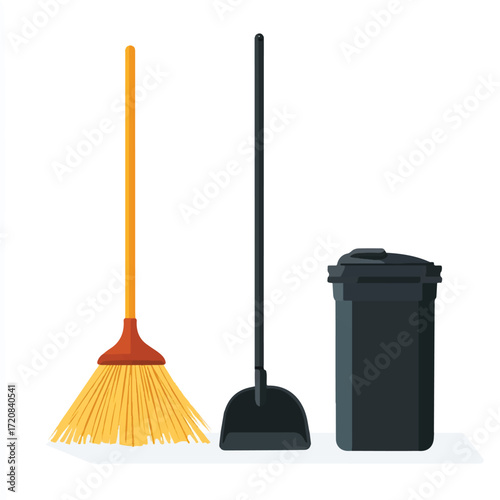Cleaning tools set including broom dustpan and trash can for house cleaning