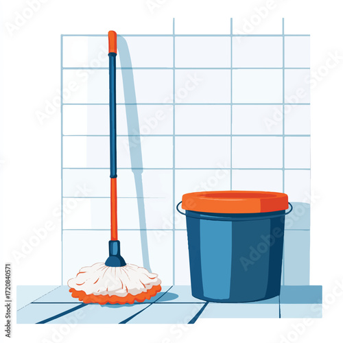 Cleaning tools set mop and bucket ready for floor washing