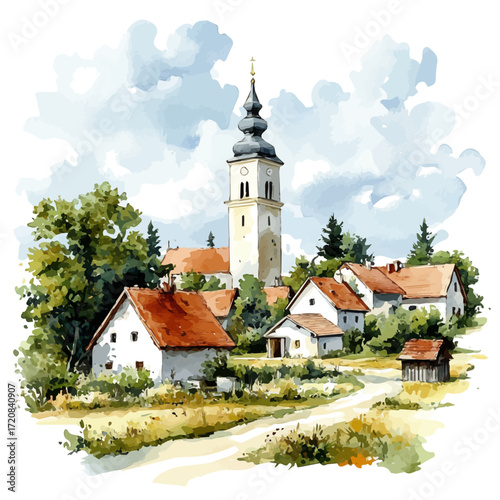 Slovenian Ancient Culture, watercolor drawing vector, isolated on a white background.