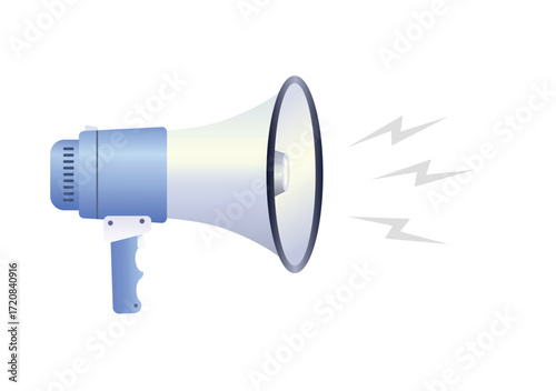 Megaphone or Bullhorn Loudhailer in Blue and Silver isolated on white background