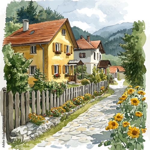 Slovenian Ancient Culture, watercolor drawing vector, isolated on a white background.