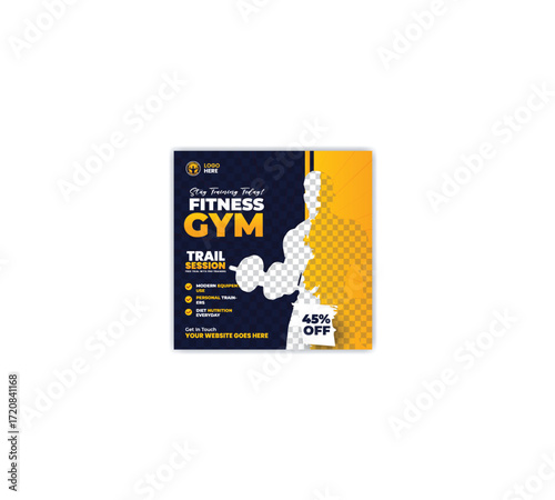 Luxurious gym fitness social media instagram post design square flyer editable banner geometric shapes background Premium Vector