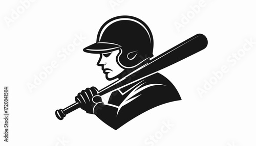 Baseball Player Silhouette Striking a Pose with a Bat and Helmet for a Dynamic Sport Emblem