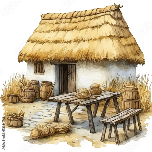 Slovenian Ancient Culture, watercolor painting vector, isolated on a white background.