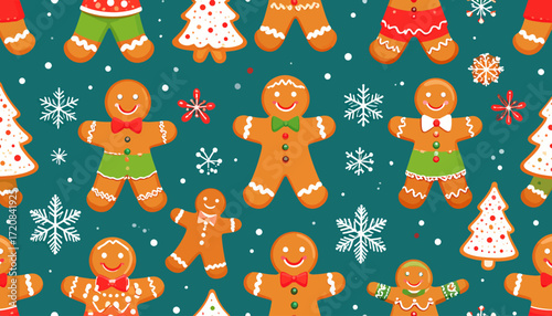 Festive Gingerbread Man Pattern for Christmas Background, Holiday Design, Festive Treats, and Holiday Cheer