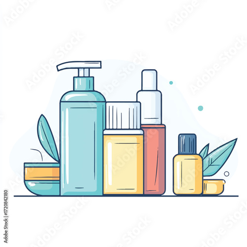 Collection of beauty products skincare bottles