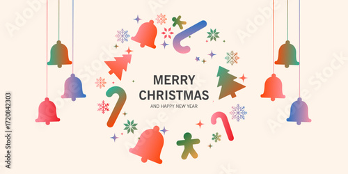 Merry Christmas and Happy New Year cards, posters, holiday covers. Set of Hand drawn greeting Xmas banner templates with patterns and frames in modern geometric style for web, social media, print.