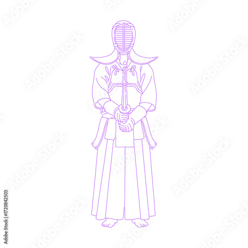 Line art illustration of a person in Kendo uniform