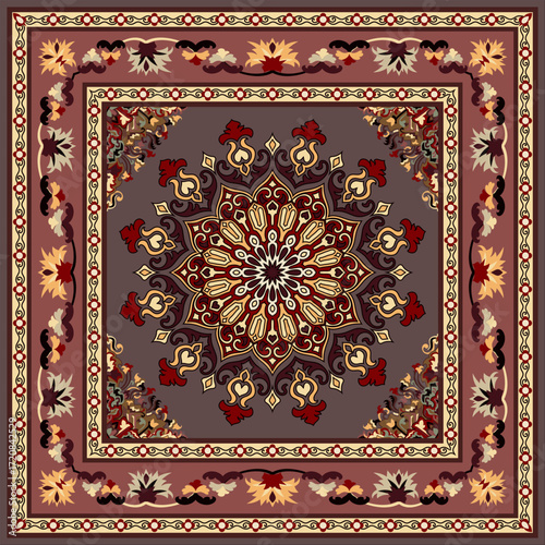 Square rug, prayer mat, ethnic mandala fabric pattern