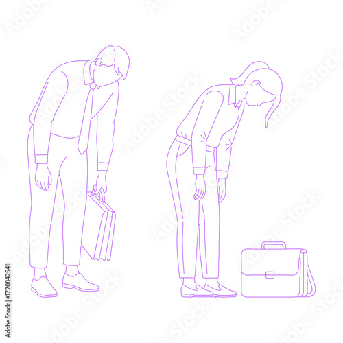 Line art illustration of an exhausted office worker