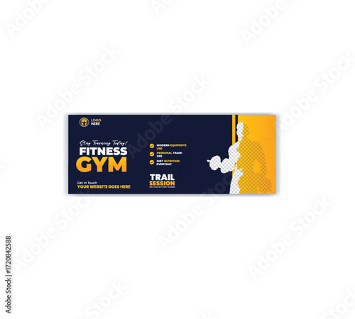 Fitness gym studio social media cover and  web banner template Premium Vector