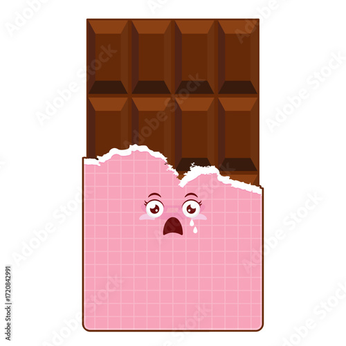Chocolate bar in a pink wrapper scared face cartoon cute