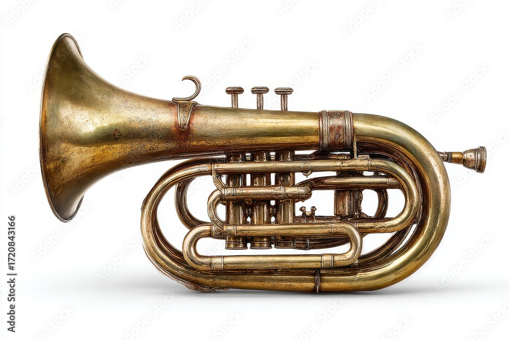 Fototapeta premium Vintage Brass Instrument Displayed Against a Clean Backdrop
