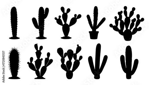 Prickly pear cactus silhouette vector, black cactus icon vector

