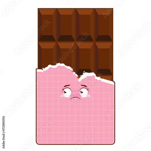 Chocolate bar in a pink wrapper scared face cartoon cute